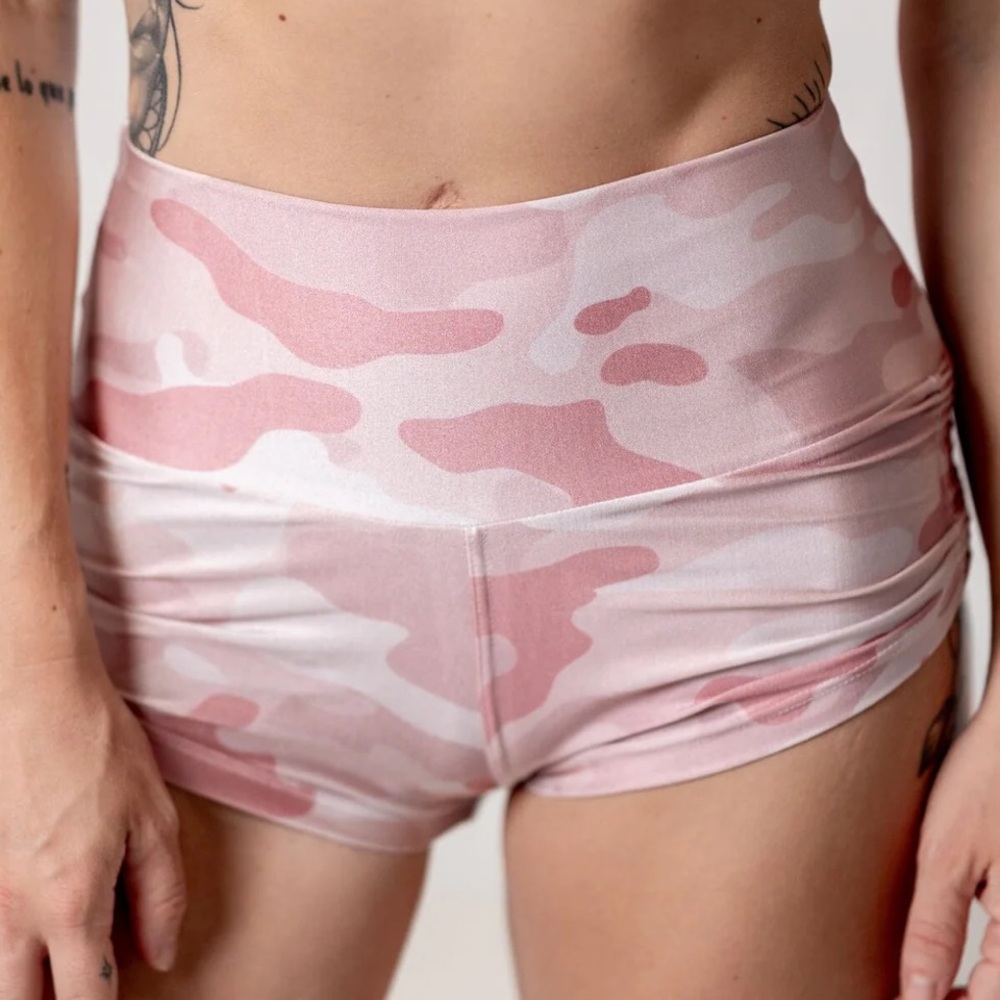 Mika Yoga Wear Pink Camo High Waist yoga shorts